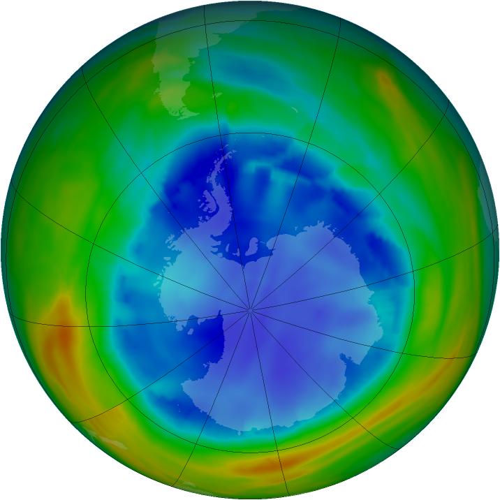 Antarctic ozone map for 14 August 2007